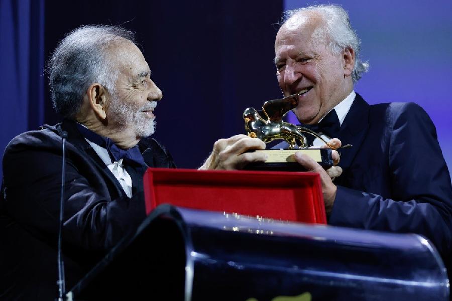 American filmmaker Francis Ford Coppola honoured German filmmaker Werner Herzog with the Golden Lion for Lifetime Achievement at the Venice Film Festival opening ceremony. 