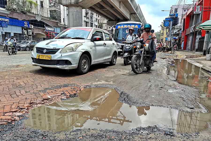 What’s left of the road near Bidya Bharati School in Mominpore