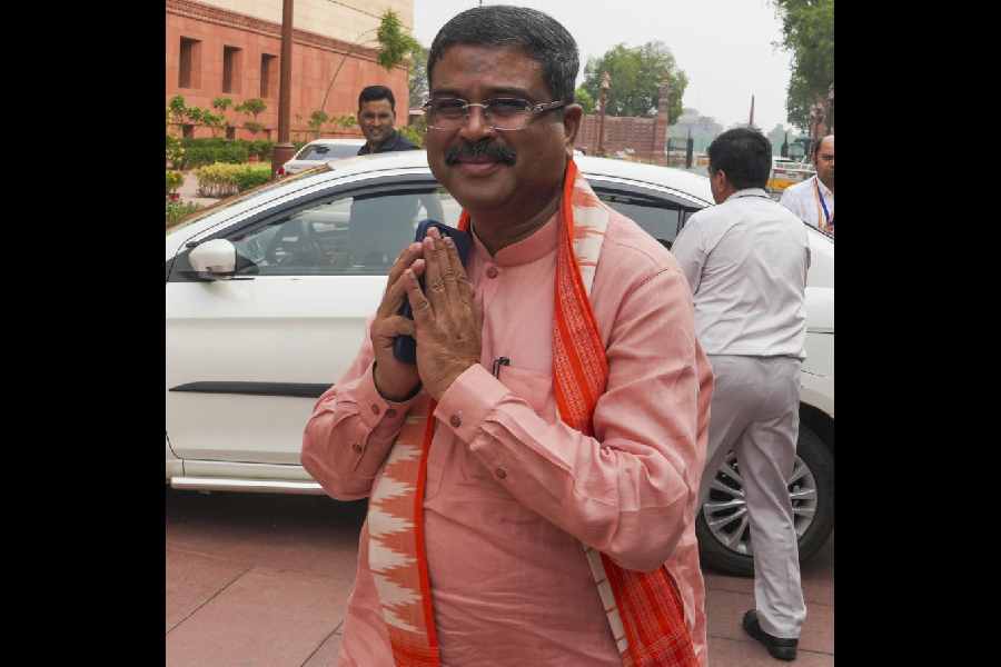 Union Minister Dharmendra Pradhan at the Parliament House complex during the first session of the 18th Lok Sabha, in New Delhi, Tuesday, June 25, 2024.