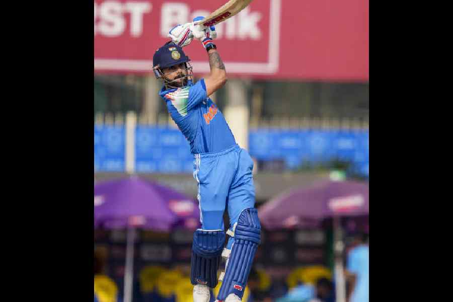 Virat Kohli plays a majestic shot during his innings of 135 off 120 balls in the first ODI against South Africa in Ranchi on Sunday. His innings was studded with 11 boundaries and seven sixes.