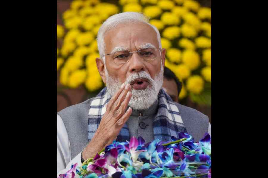 Prime Minister Narendra Modi addresses the media on the first day of the Winter Session of Parliament, in New Delhi, Monday, Dec. 1, 2025.