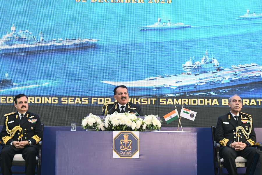 Navy chief admiral Dinesh Tripathi address a annual press conference on the occasion of coming Navy day at Kota House in New Delhi