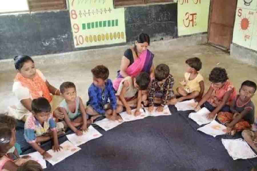 Kids study at an anganwadi centre in Odisha. 