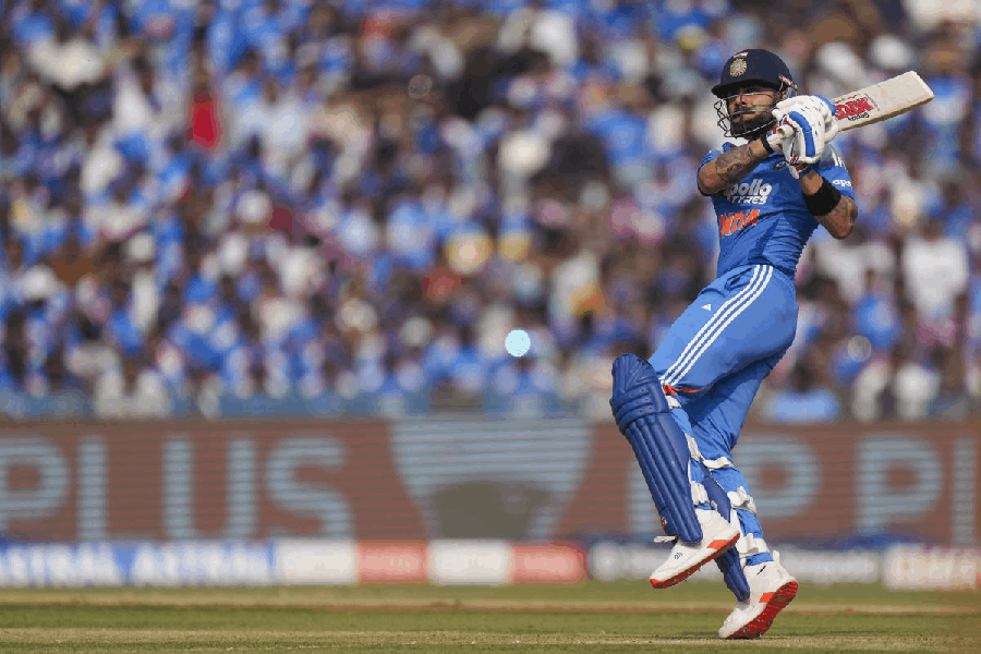 Virat Kohli plays a shot during the second ODI cricket match of a series between India and South Africa, at Shaheed Veer Narayan Singh International Stadium, in Raipur, Chhattisgarh, Wednesday, Dec. 3, 2025.