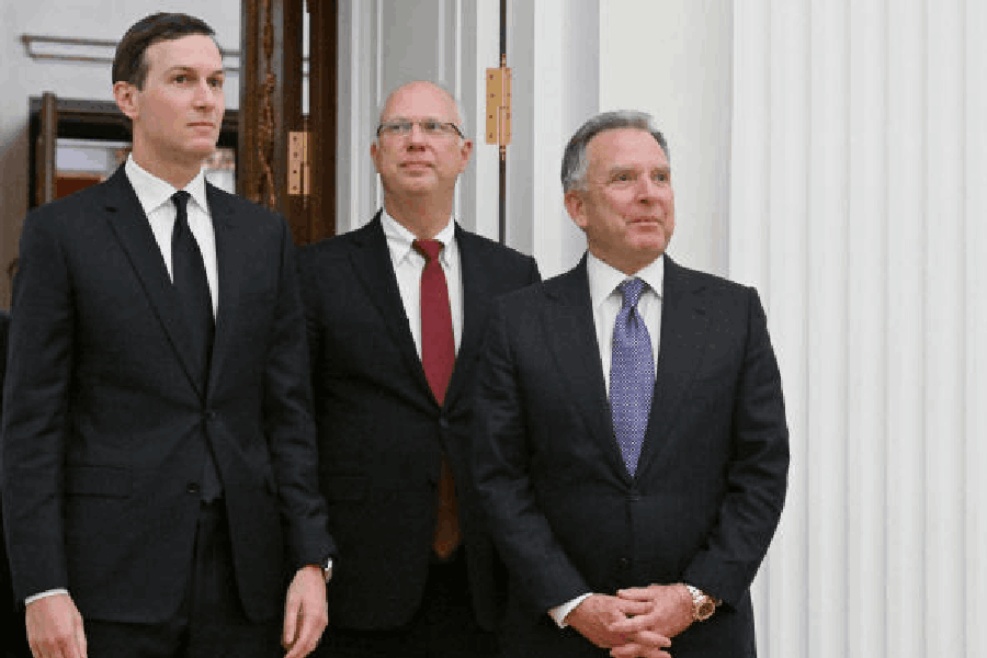 (From left) Jared Kushner, Kirill Dmitriev and Steve Witkoff at the Kremlin on Tuesday.