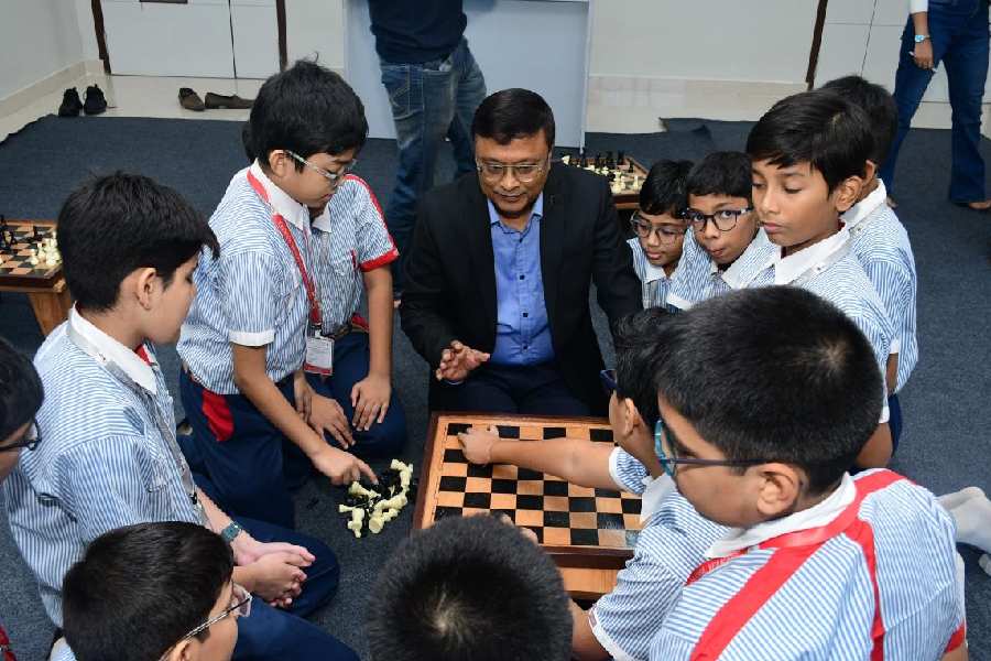 Dibyendu Barua shows some key moves to the  students of GD Goenka Public School