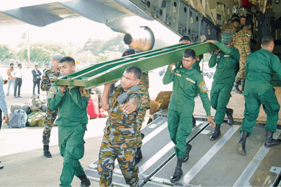 Indian Air Force's C-17 Globemaster landed in Colombo with Bailey bridge units to restore road accessibility.