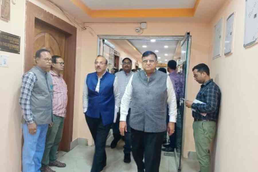 Chief electoral officer Manoj Kumar Agarwal comes out after a meeting with officials of the Nadia district administration in Krishnanagar last month