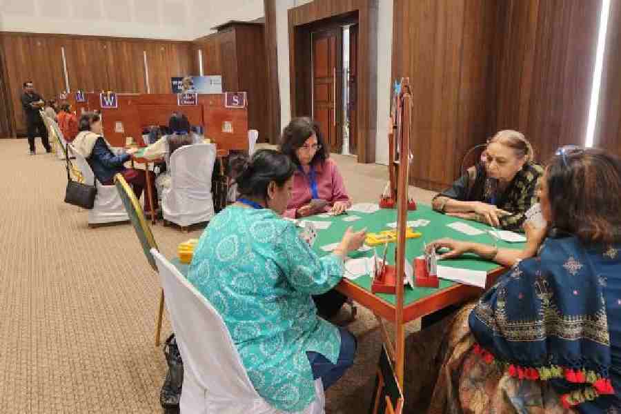 The ladies’ round at the 67th Ashok Ruia Winter Nationals bridge tournament at Biswa Bangla Convention Centre on Monday. 