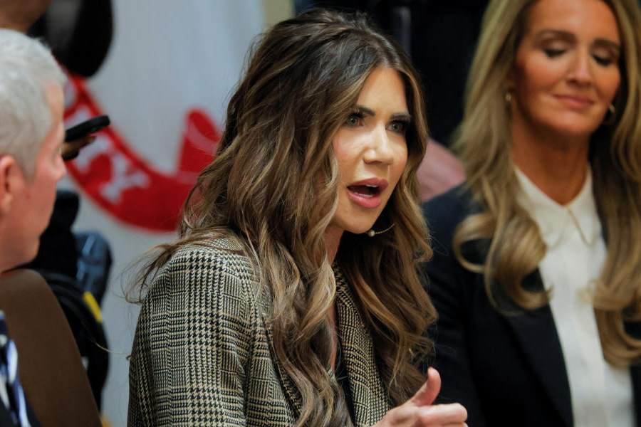 US Homeland Security Secretary Kristi Noem speaks during a cabinet meeting with US President Donald Trump, at the White House in Washington, D.C., US, December 2, 2025.
