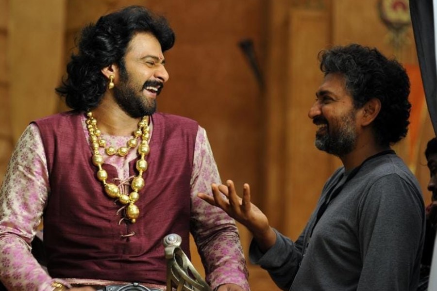 S.S. Rajamouli and Prabhas at the sets of 'Baahubali'