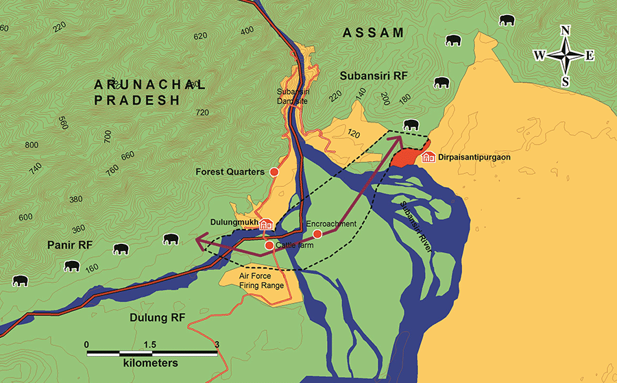 Map of the area on the Arunachal Pradesh-Assam border where the project is situated along the elephant corridor  (Wildlife Trust of India/Rights of Passage) 