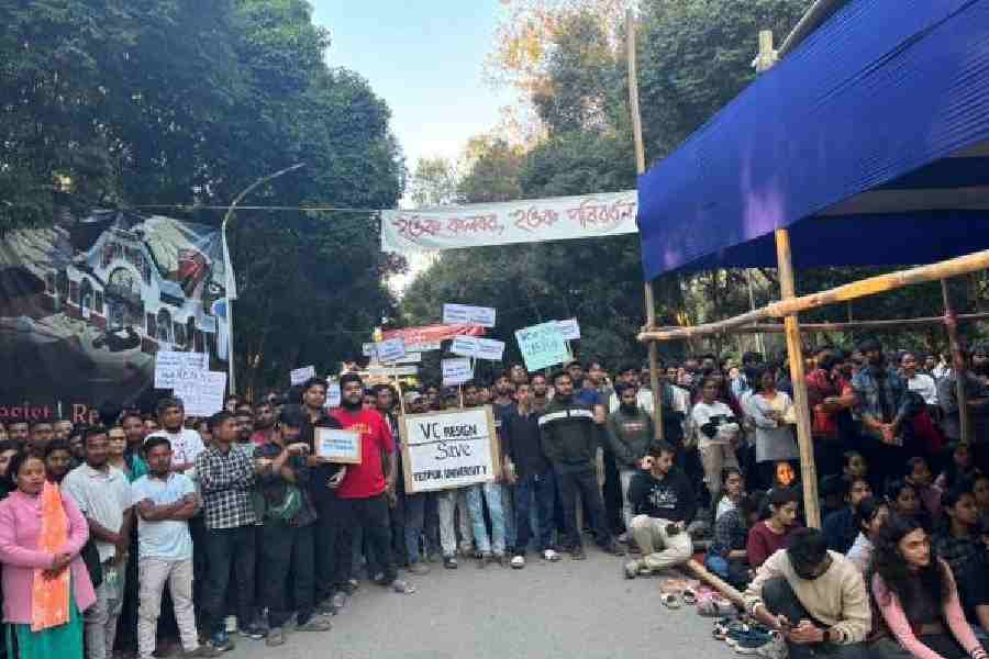 The protest continues at Tezpur University on Saturday