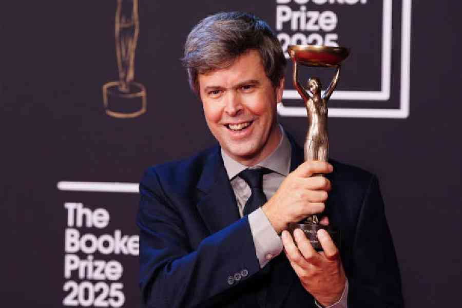 Author David Szalay poses for a photo after winning the 2025 Booker Prize for the novel Flesh at Old Billingsgate, London
