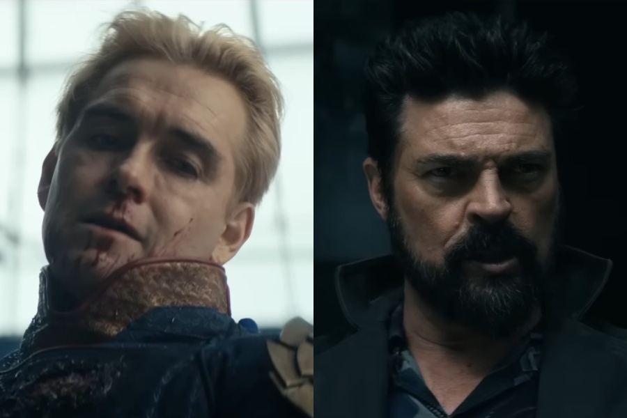 Antony Starr as Homelander and Karl Urban as Butcher