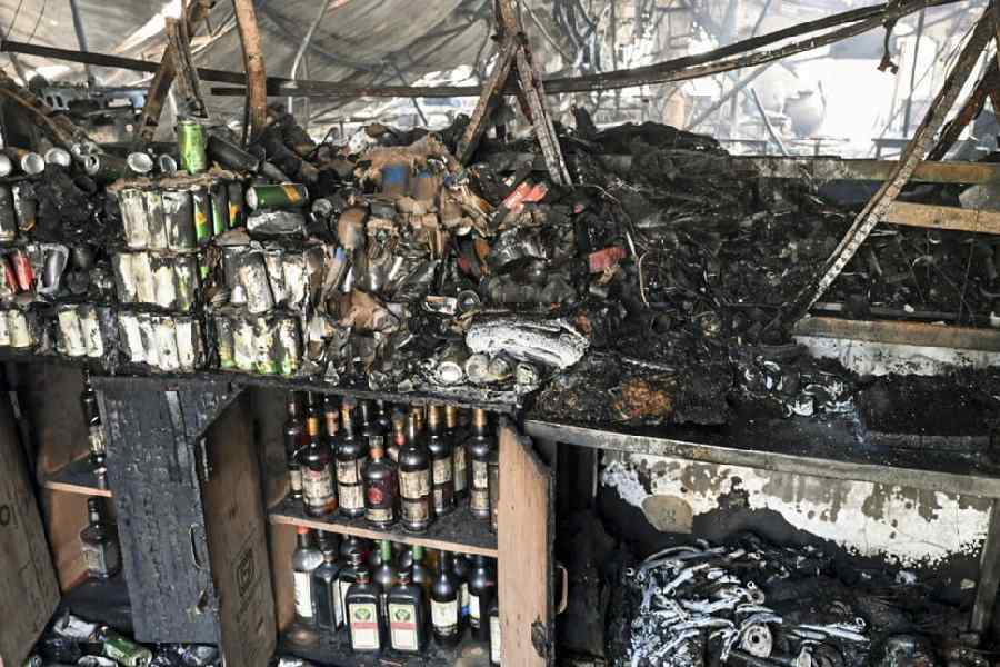 Charred remains of the nightclub after a fire broke out due to a cylinder blast