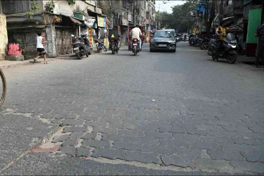 a repaired stretch of Panchanantala Road