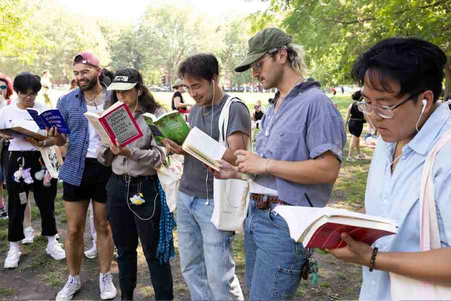 Men take part in Performative Male Contest in Wicker Park, Chicago on Saturday.