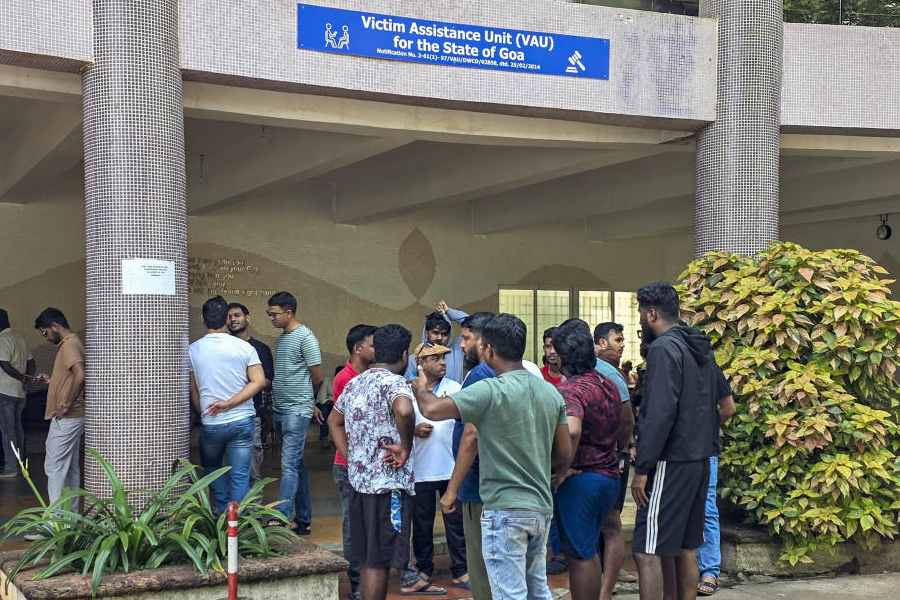 Charred remains of the nightclub after a fire broke out due to a cylinder blast, in North Goa district, Sunday, Dec. 7, 2025.