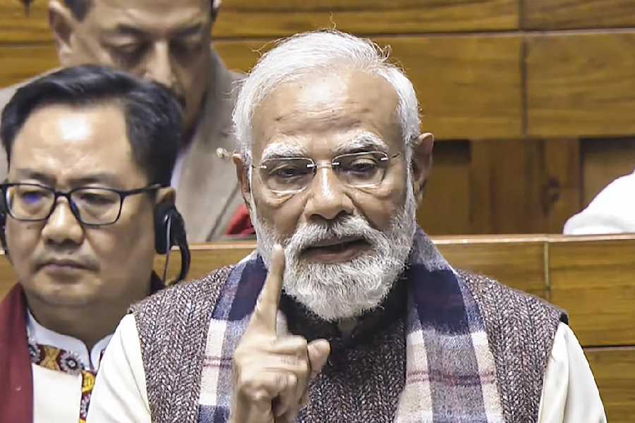 Narendra Modi speaks during the discussion on Vande Mataram on Monday.