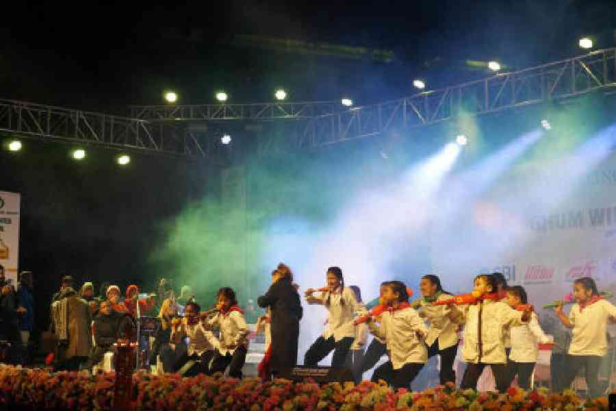 A group dance underway at the closing ceremony of the Ghum Winter Festival in Darjeeling on Sunday. Picture courtesy: DHR