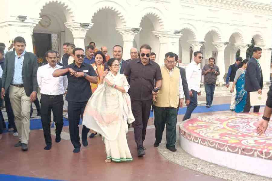 Chief minister Mamata Banerjee at the Madanmohan Temple Complex in Cooch Behar on Monday. Picture by Main Uddin Chisti
