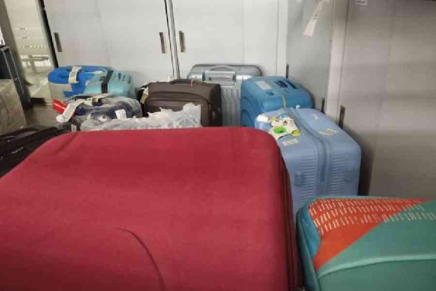 Suitcases at a counter near Gate 3C of the Calcutta airport on Tuesday