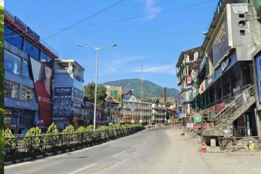 An empty street in Itanagar during Tuesday’s bandh