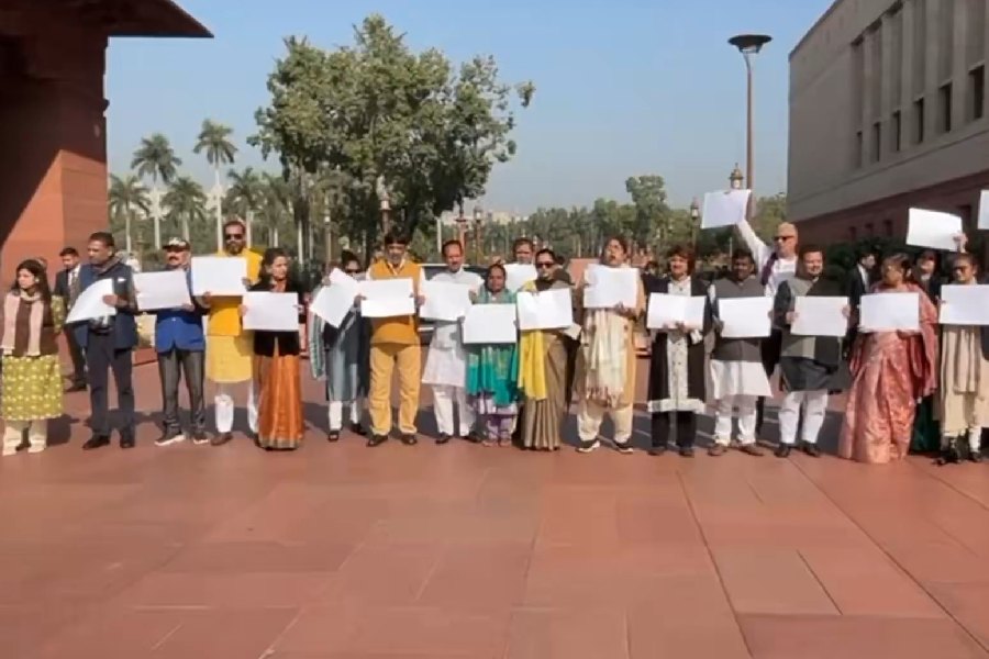 Trinamool Congress MPs protest in the Parliament complex