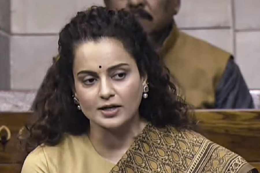 BJP MP Kangana Ranaut speaks in the Lok Sabha during the Winter session of Parliament, in New Delhi, Wednesday, Dec. 10, 2025.