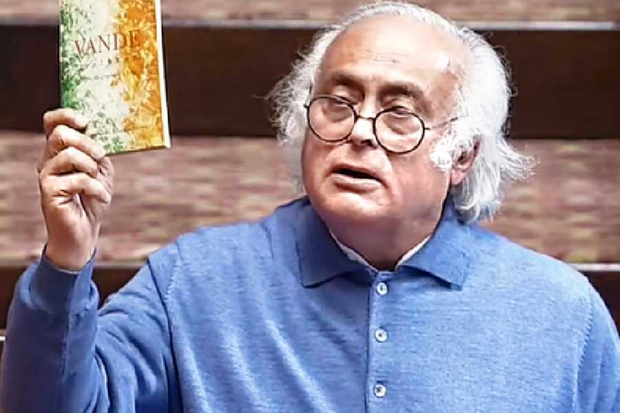 Jairam Ramesh speaks in the Rajya Sabha on Wednesday.