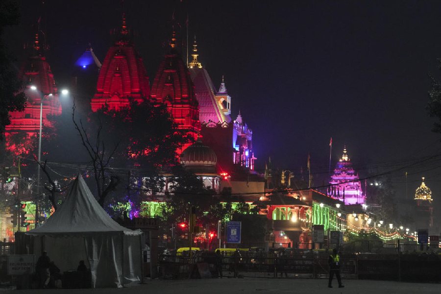 A decorated street and temples near the Red Fort on Wednesday, marking the Unesco Intangible Cultural Heritage inscription of Deepavali.