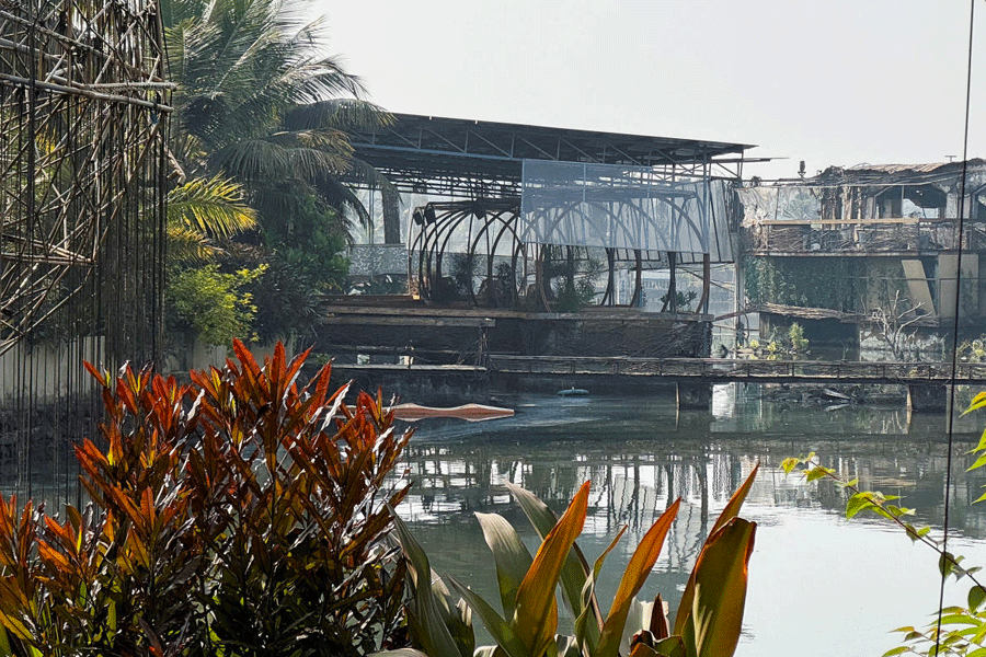 The burned remains of the Birch by Romeo Lane nightclub, sealed for investigation after a fire that killed multiple people, in Goa, India, December 7, 2025.