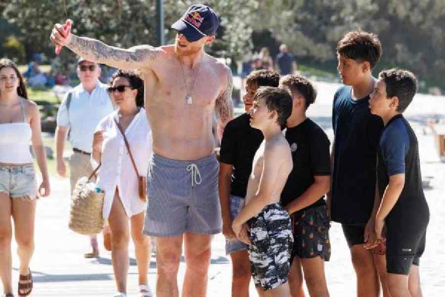 England skipper Ben Stokes clicks a selfie with kids at the beach in Noosa, Australia