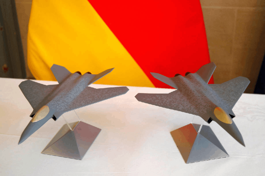 File photo: Scale models of the Franco-German-Spanish Future Combat Air System (FCAS / SCAF), Europe's next-generation fighter jet, are seen in Paris, France, February 20, 2020.
