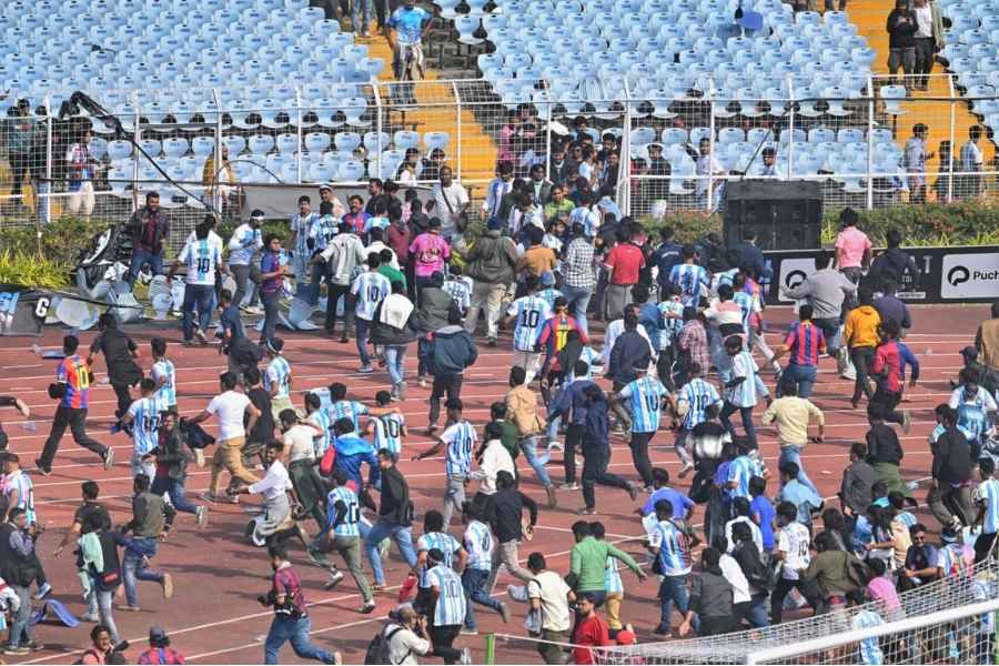 After spending thousands and not even getting a glimpse of Messi, fans broke through the stadium barriers and entered the field en mass