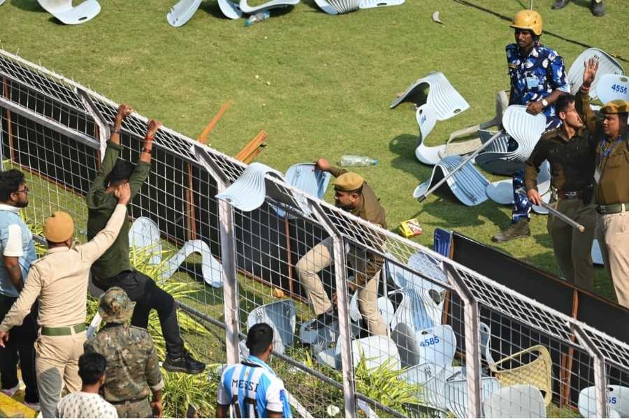 Not just plastic chairs, but even the permanent chairs of the stadium were uprooted and thrown on the field