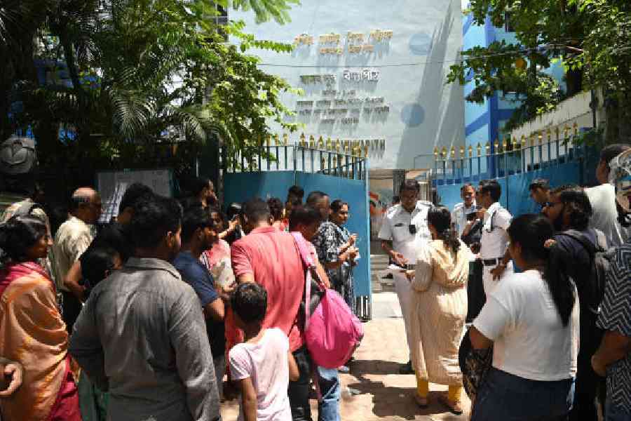 Teaching job aspirants outside an exam centre in Jadavpur on September 7