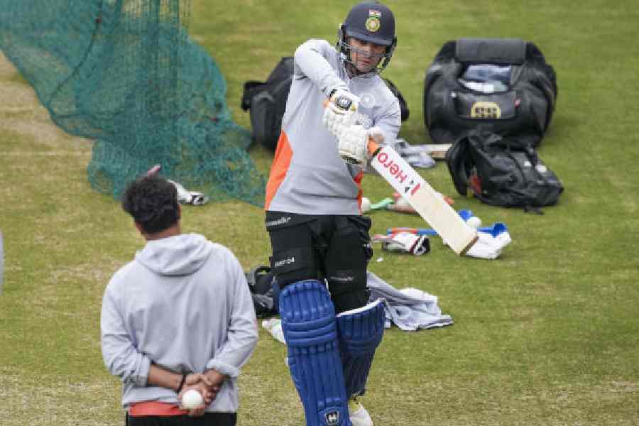 Abhishek Sharma at practice in Dharamsala on Saturday, the eve of the third T20I against South Africa.