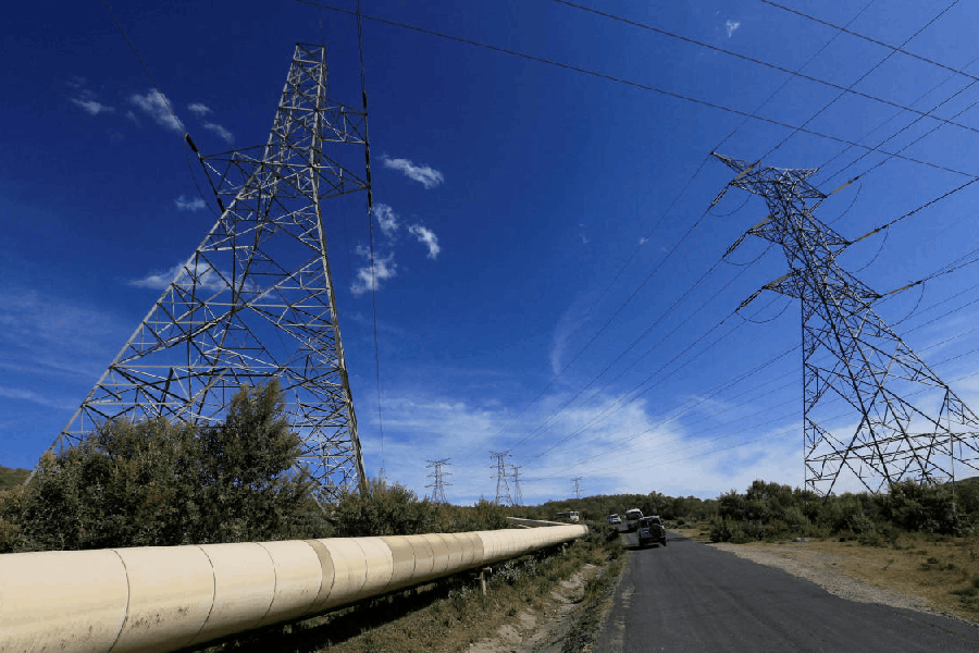 Pylons of high-tension electricity power lines are seen at the Olkaria II Geothermal power plant near the Rift Valley town of Naivasha, Kenya.