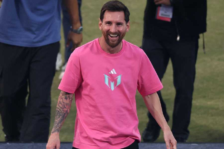 Lionel Messi at the Arun Jaitley Stadium in New Delhi on Monday.