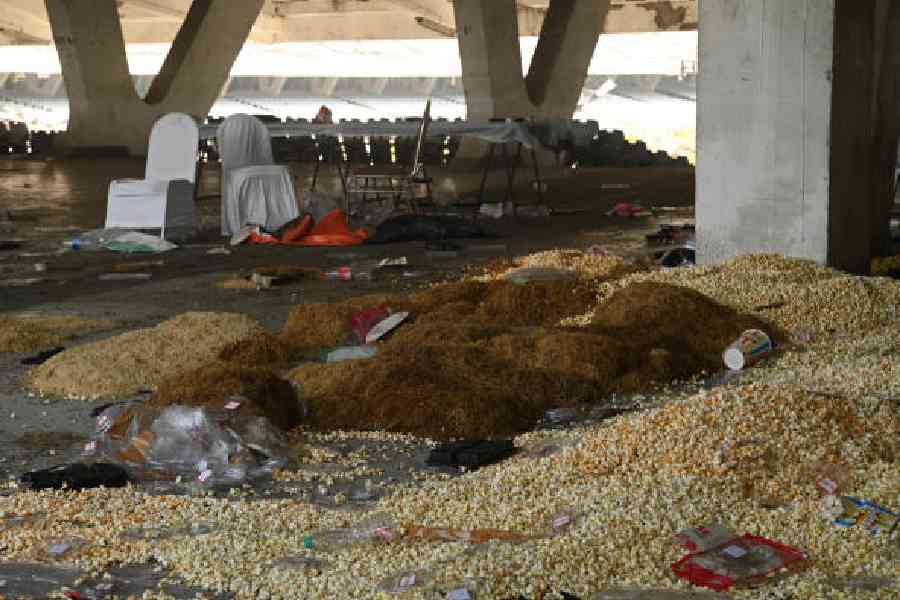 Heaps of discarded food items at the Salt Lake Stadium on Monday. Picture by Bishwarup Dutta