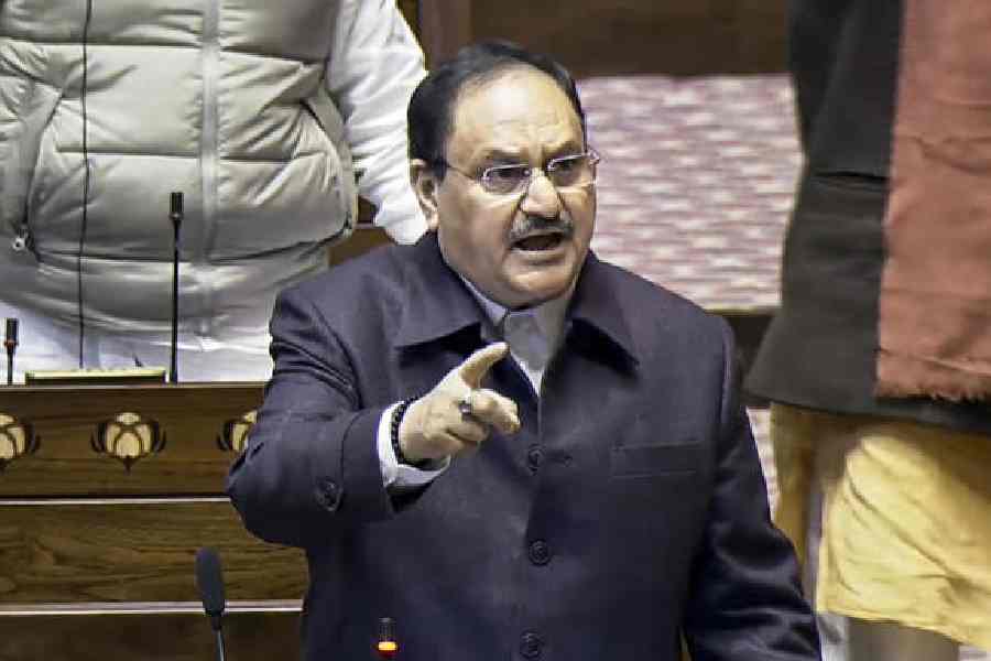 JP Nadda speaks in the Rajya Sabha on Monday. 
