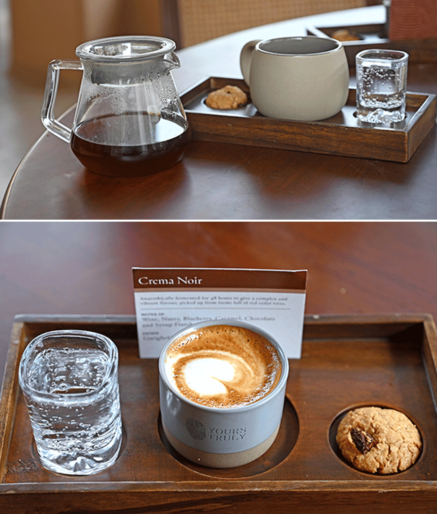 The Ratnagiri light roast pour-over and the Cortado are two signature brews