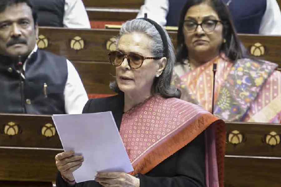 Sonia Gandhi speaks in the Rajya Sabha on Tuesday. 