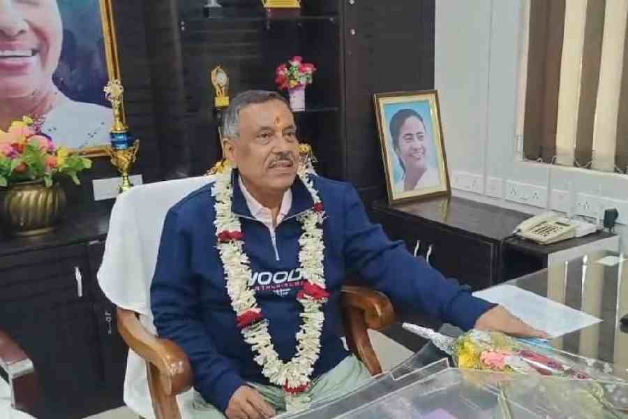 Bibhuti Ghosh, the new chairman of the Old Malda municipality, in his office on Wednesday