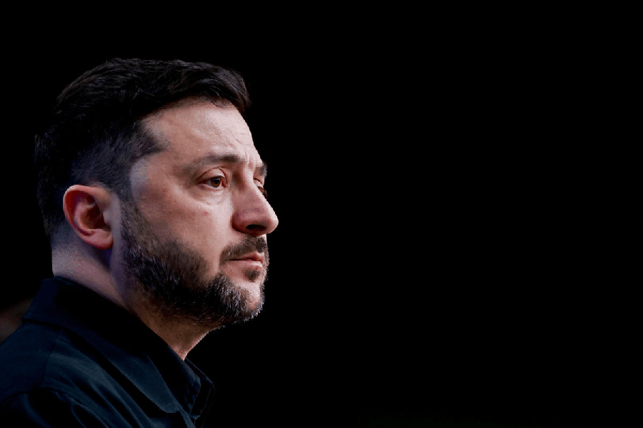 Ukrainian President Volodymyr Zelensky attends a press conference on the day of the European Union leaders' summit in Brussels, Belgium, December 18, 2025.