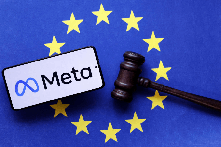 Meta logo, EU flag and Judge gavel are seen in this illustration taken, August 6, 2024.