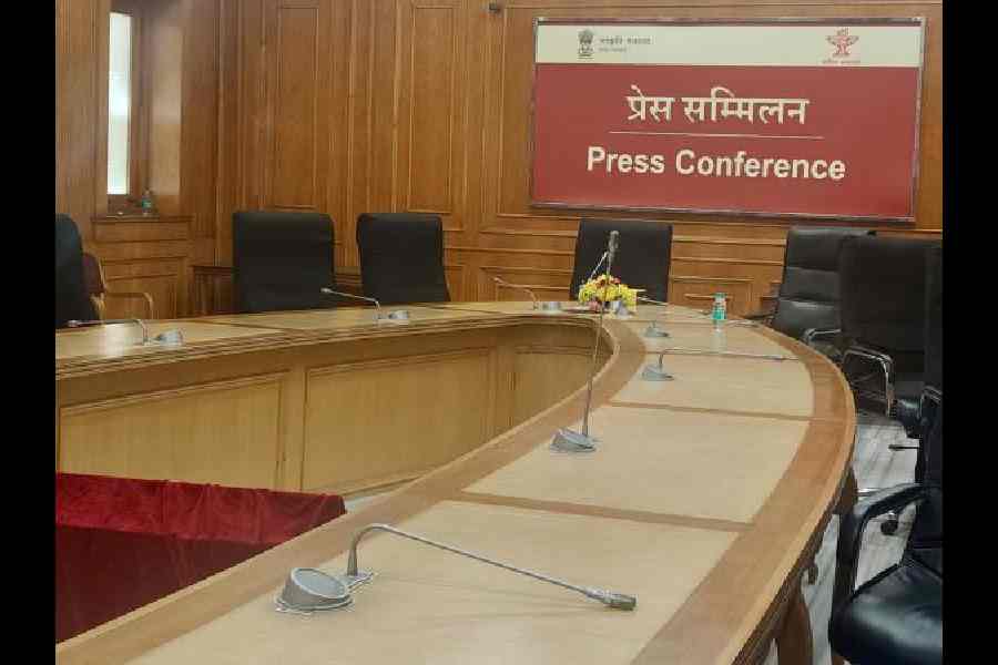 The empty media conference venue on Thursday. 