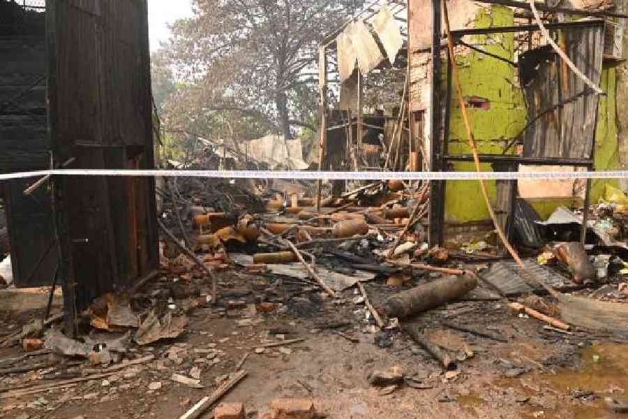 The oxygen cylinder warehouse in Kankurgachi, where a fire broke out early on Thursday. Pictures by Bishwarup Dutta